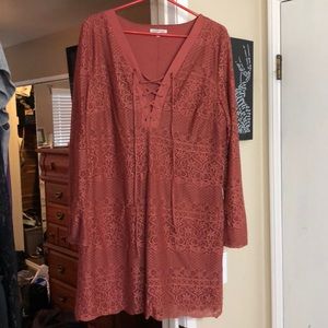 Brick orange long sleeve lace dress